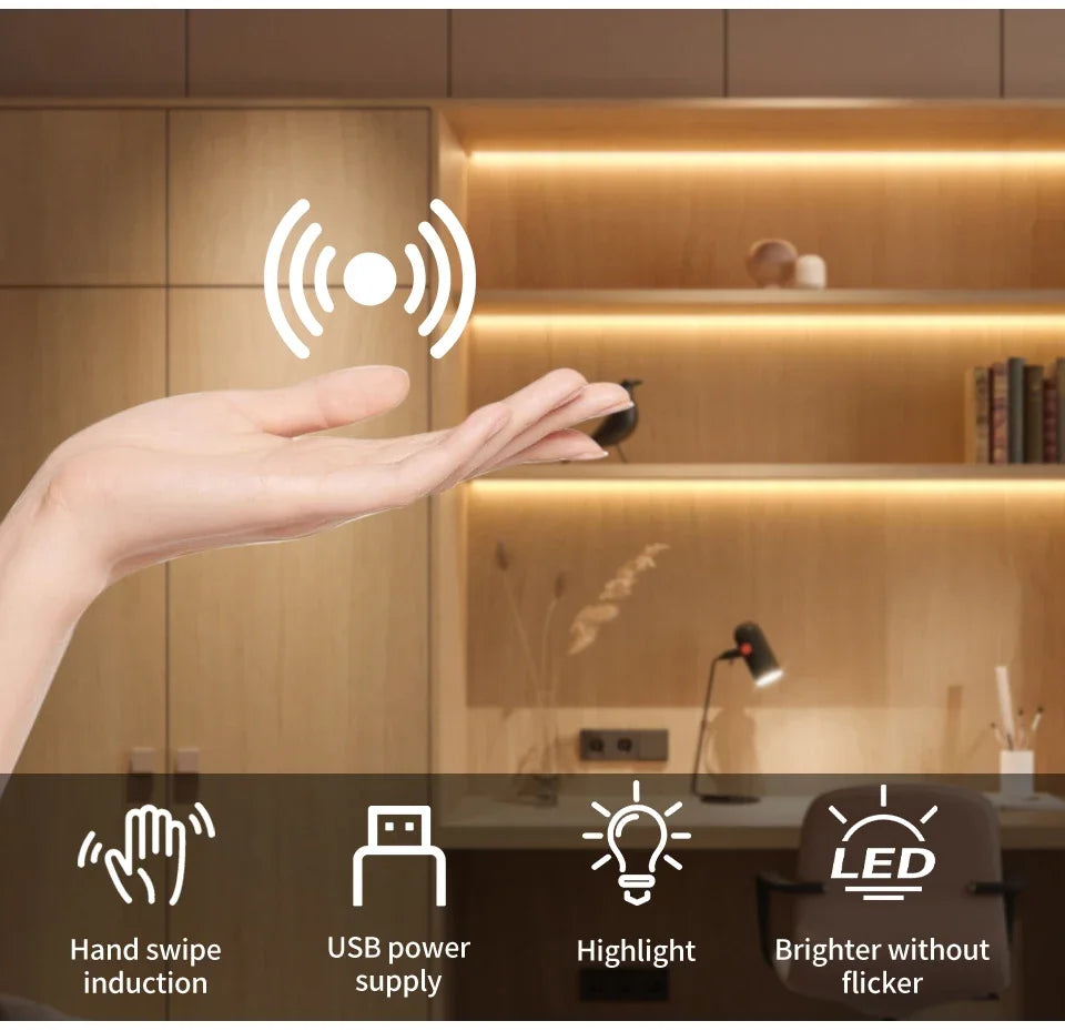 Hand Sweep LED Strip Lights 1M 2M 3M 4M 5M 10M LED Strip with Hand Sweep Motion Sensor Switch for Kitchen Stairs Wardrobe