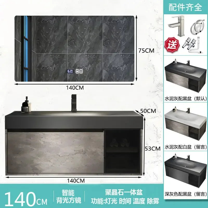 Modern Bathroom Cabinet Smart Mirror Cabinet Rock Integrated Washbasin Bathroom Vanity Cabinets with Sink Bathroom Furniture