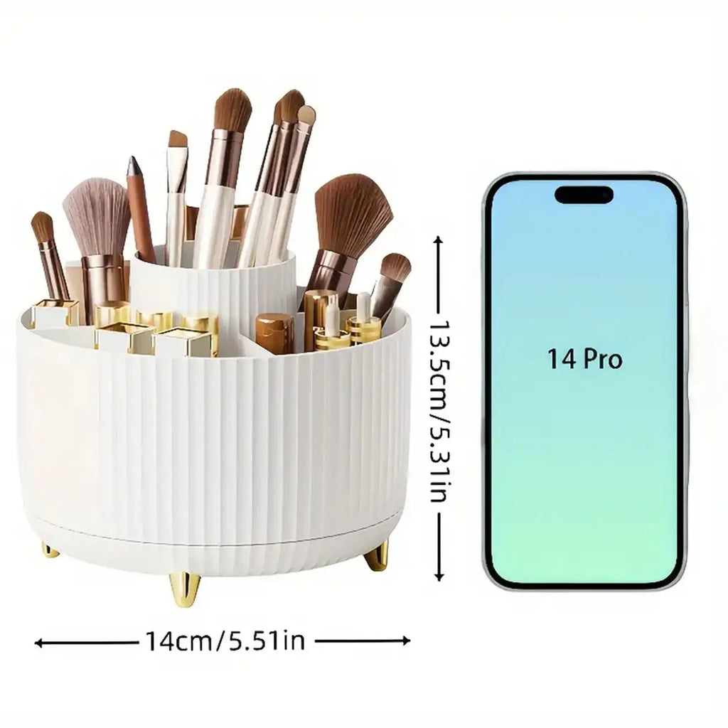 360° Rotating Makeup Organizer – 1pc Plastic Cosmetic Storage with 5 Compartments, Multi-Functional Holder for Brushes