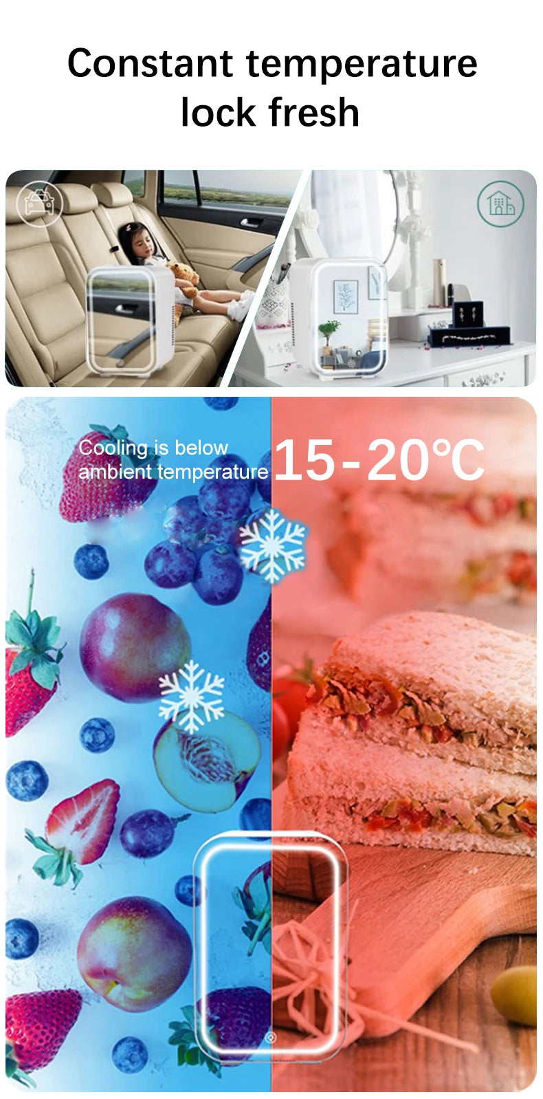 4L Mini Makeup Fridge WIth LED Light Mirror Portable Cosmetic Storage Refrigerator Keep fresh Cooler for Home Car Dual Use