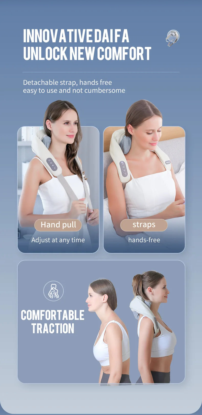 Foreverlily 26W Brushless Motor Neck And Shoulder Massager Wireless Shoulder And Back Kneading Massage Shawl Neck masajeador