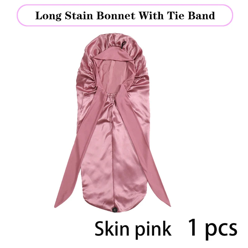 Silk Satin Hair Bonnet for Sleeping – Extra Long, Elastic Band, Protective Night Cap for Long Hair – Custom Logo Available