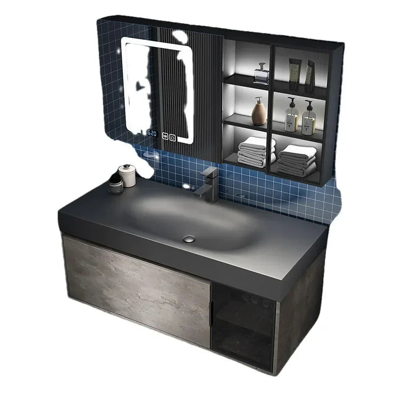 Modern Bathroom Cabinet Smart Mirror Cabinet Rock Integrated Washbasin Bathroom Vanity Cabinets with Sink Bathroom Furniture