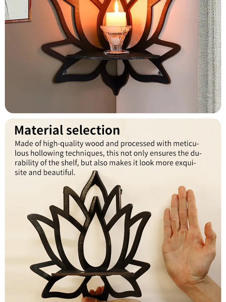Wooden Lotus Hollow Decorative Rack Aromatherapy Organiser Essential Oil Candle Holder Wall Mounted Shelf Corner Shelf