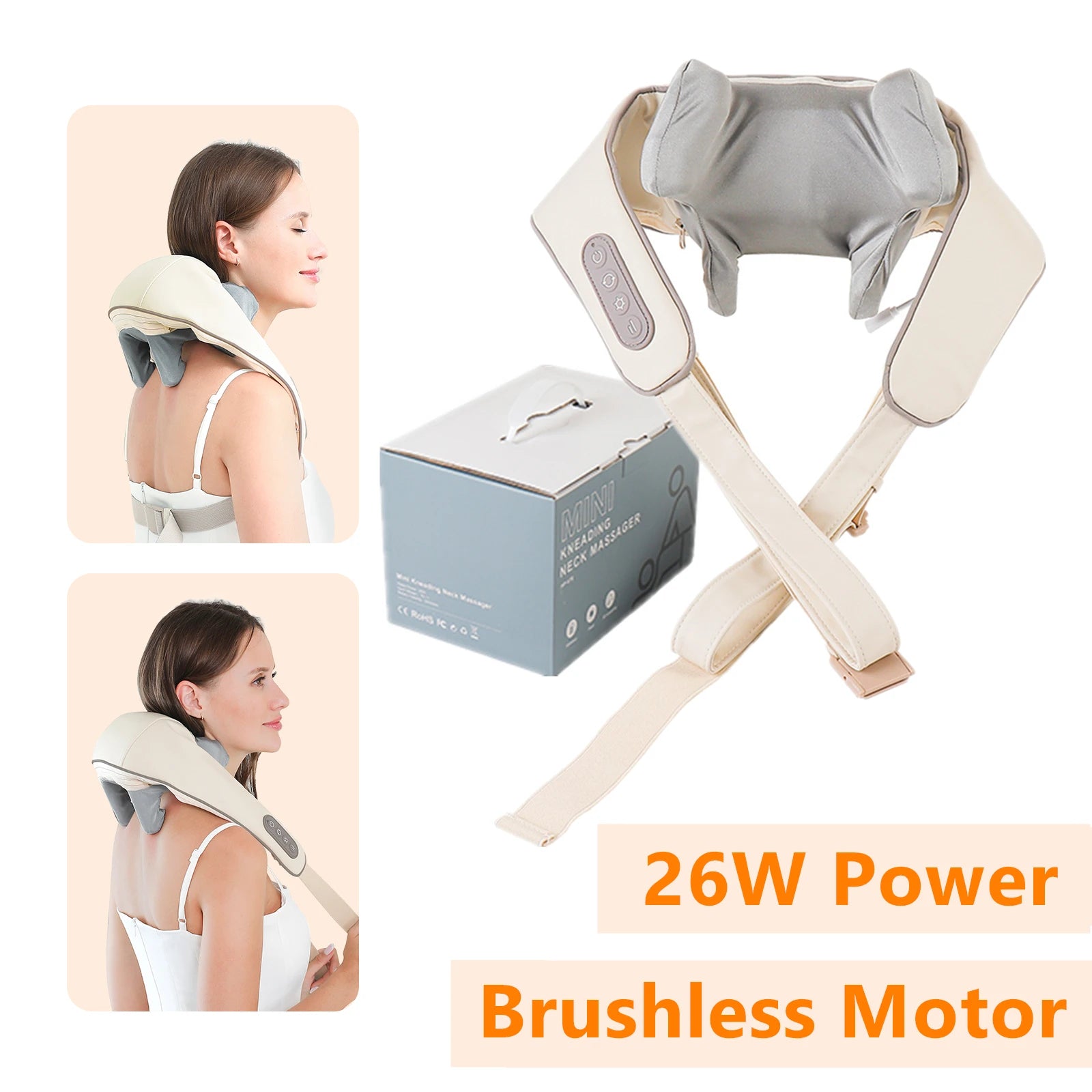 Foreverlily 26W Brushless Motor Neck And Shoulder Massager Wireless Shoulder And Back Kneading Massage Shawl Neck masajeador