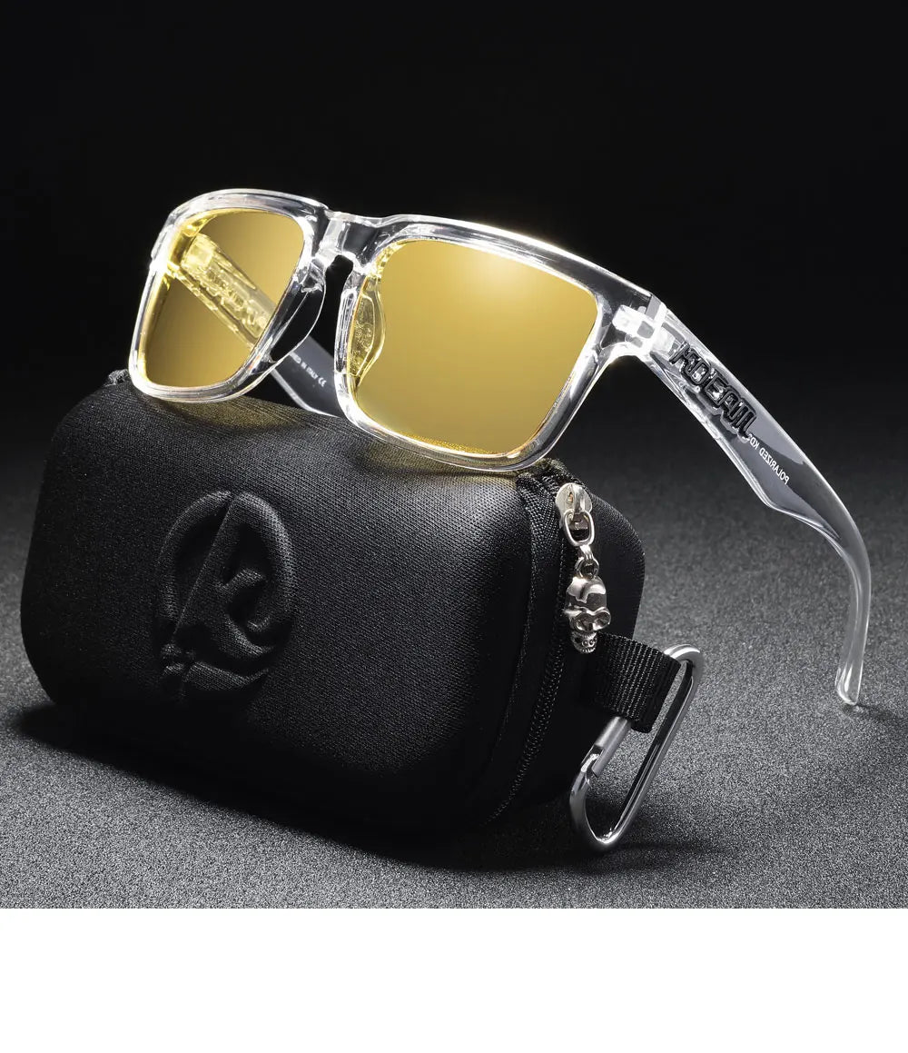 KDEAM Men's Polarized Sunglasses Square Casual Outdoors Sun Glasses Women Unisex Sunglass For Couple With Zipper Case