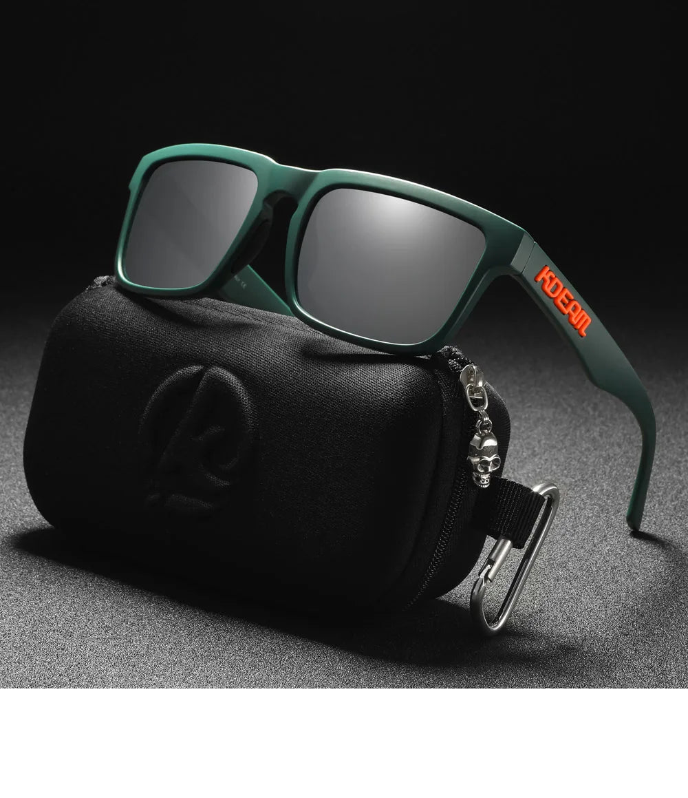KDEAM Men's Polarized Sunglasses Square Casual Outdoors Sun Glasses Women Unisex Sunglass For Couple With Zipper Case
