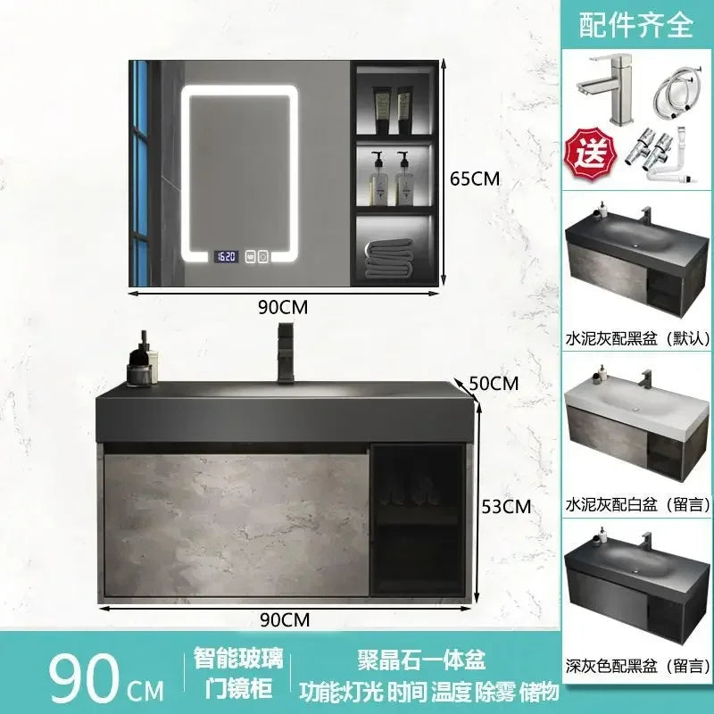 Modern Bathroom Cabinet Smart Mirror Cabinet Rock Integrated Washbasin Bathroom Vanity Cabinets with Sink Bathroom Furniture