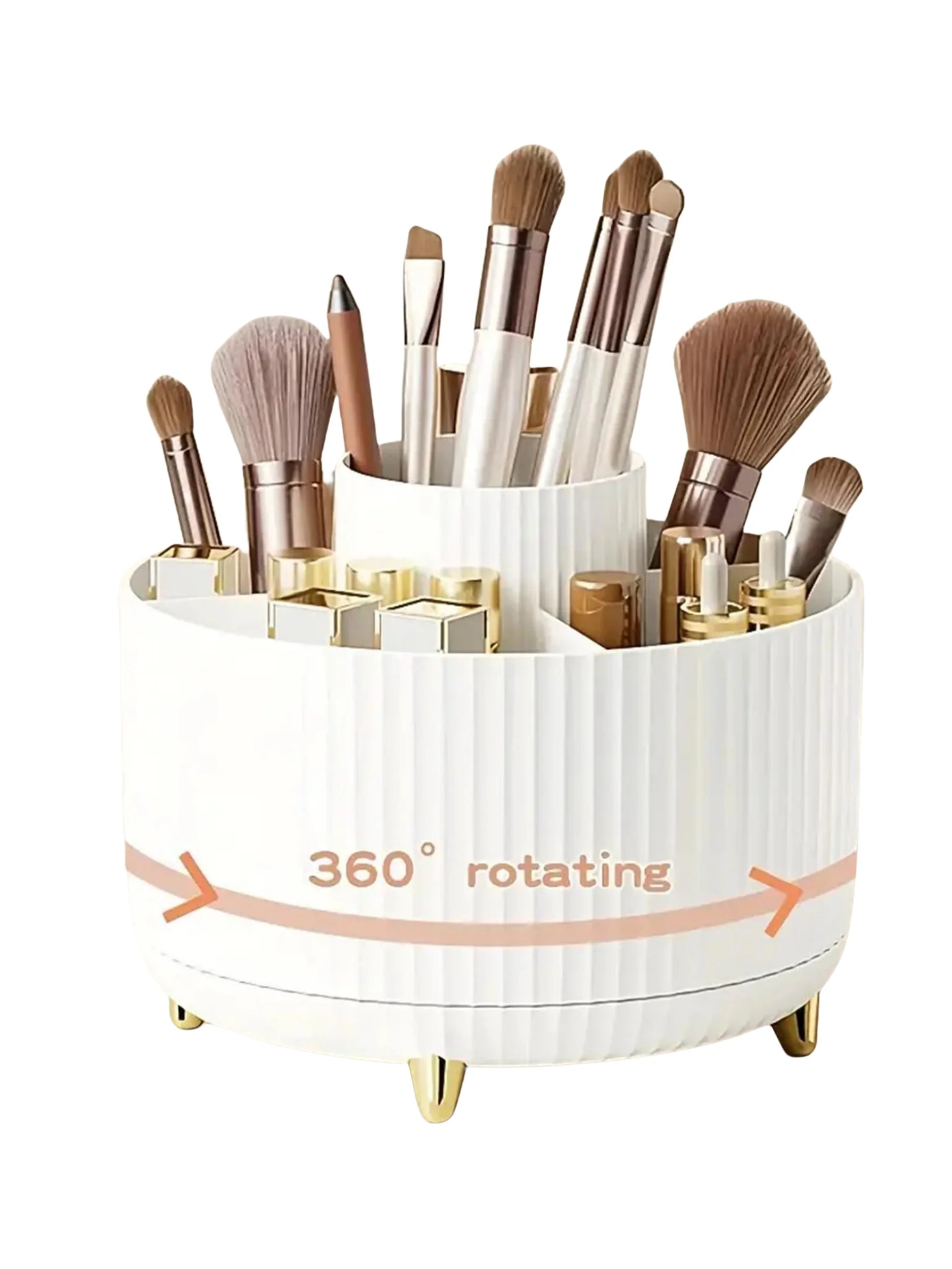 360° Rotating Makeup Organizer – 1pc Plastic Cosmetic Storage with 5 Compartments, Multi-Functional Holder for Brushes
