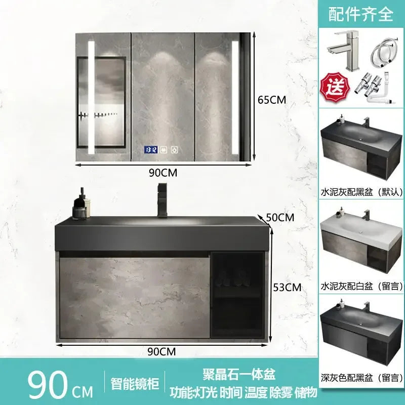 Modern Bathroom Cabinet Smart Mirror Cabinet Rock Integrated Washbasin Bathroom Vanity Cabinets with Sink Bathroom Furniture