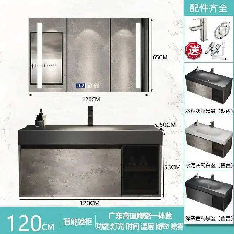 Modern Bathroom Cabinet Smart Mirror Cabinet Rock Integrated Washbasin Bathroom Vanity Cabinets with Sink Bathroom Furniture