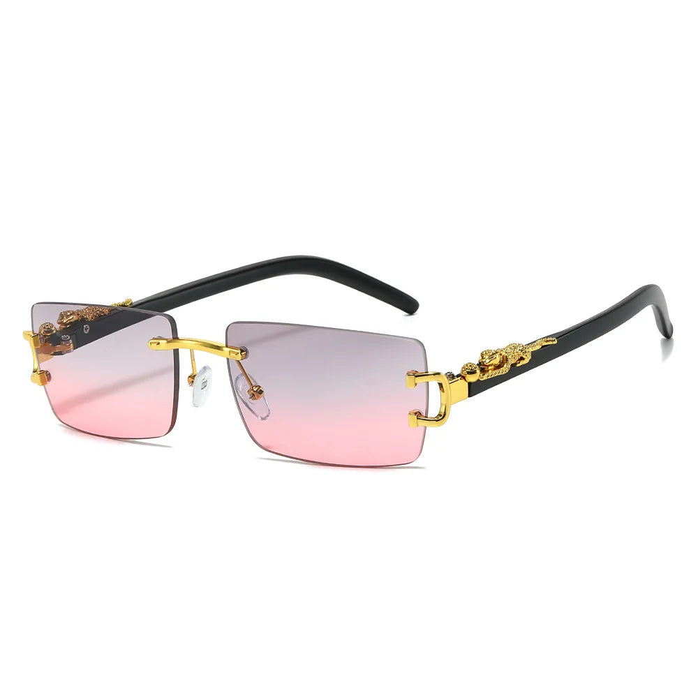Fashion Rimless Sunglasses Women Men Cheetah Decoration Rectangular Brand Designer Sun Glasses
