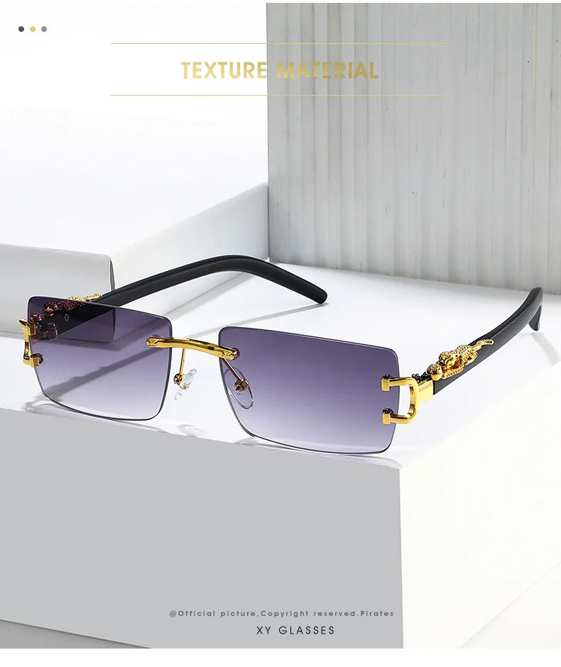 Fashion Rimless Sunglasses Women Men Cheetah Decoration Rectangular Brand Designer Sun Glasses