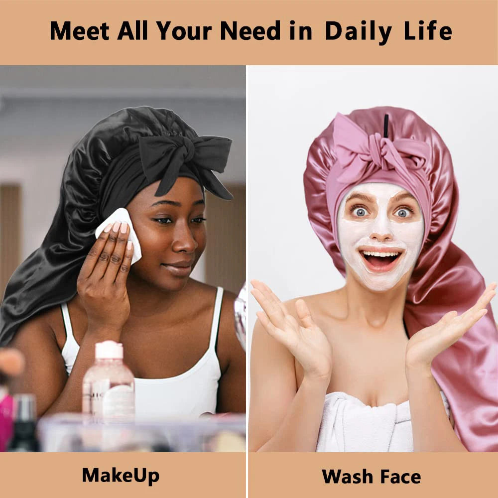 Silk Satin Hair Bonnet for Sleeping – Extra Long, Elastic Band, Protective Night Cap for Long Hair – Custom Logo Available