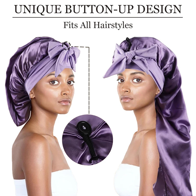 Silk Satin Hair Bonnet for Sleeping – Extra Long, Elastic Band, Protective Night Cap for Long Hair – Custom Logo Available