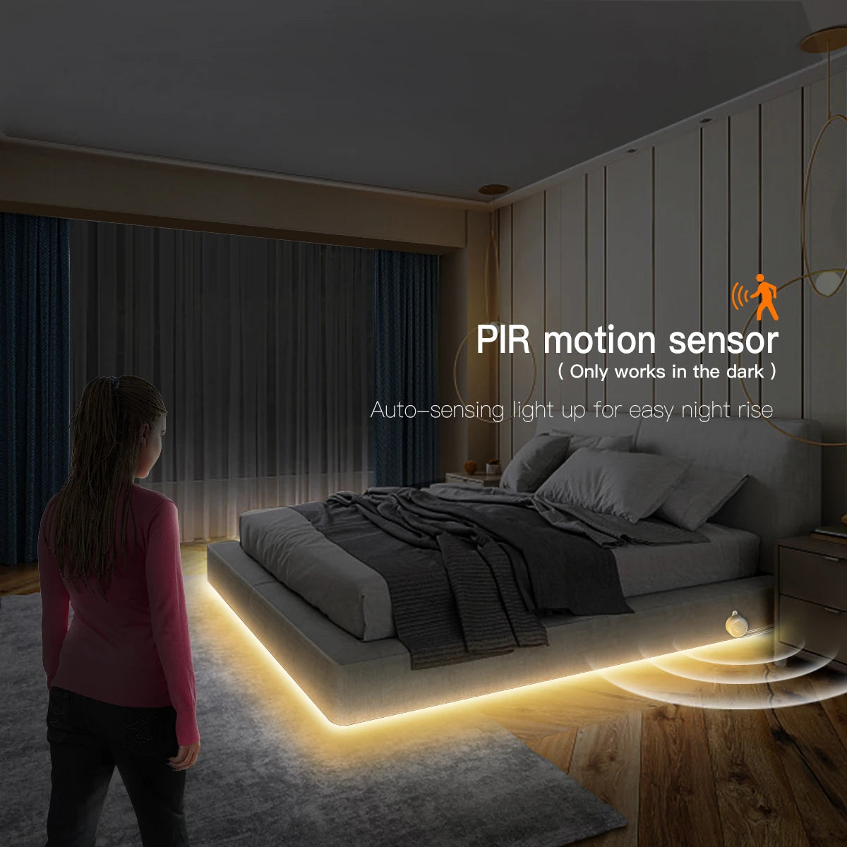 Smart PIR Motion Sensor Super Bright COB LED Strip Neon Light Auto ON/OFF 320leds/m Waterproof for Kitchen,Stair,Wardrobe Decor