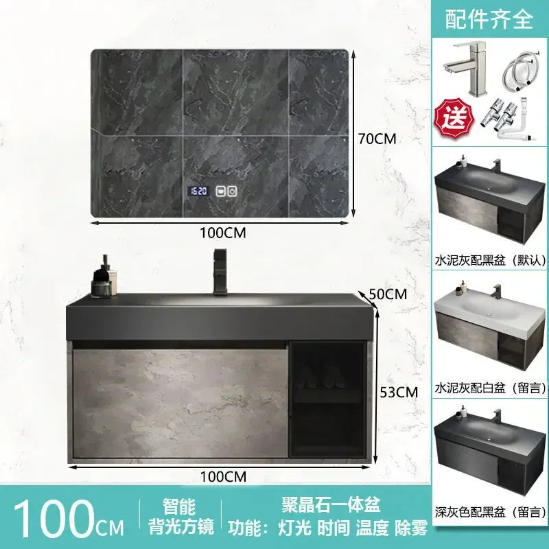 Modern Bathroom Cabinet Smart Mirror Cabinet Rock Integrated Washbasin Bathroom Vanity Cabinets with Sink Bathroom Furniture