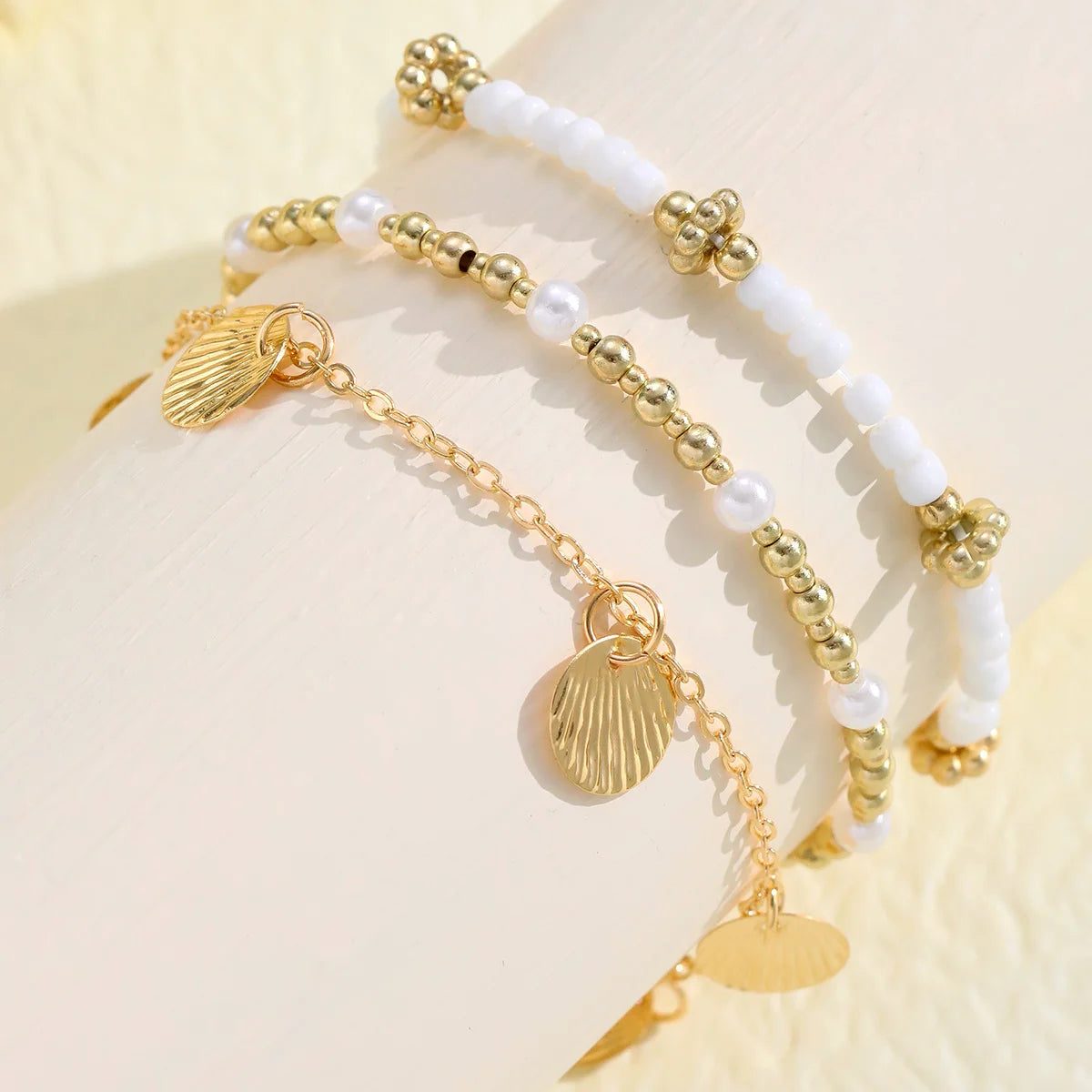 3pcs Retro Pearl Beads Anklet for Women Fashion Handmade Shell Butterfly On Foot Bracelet Bohemian Summer Beach Jewelry Gifts