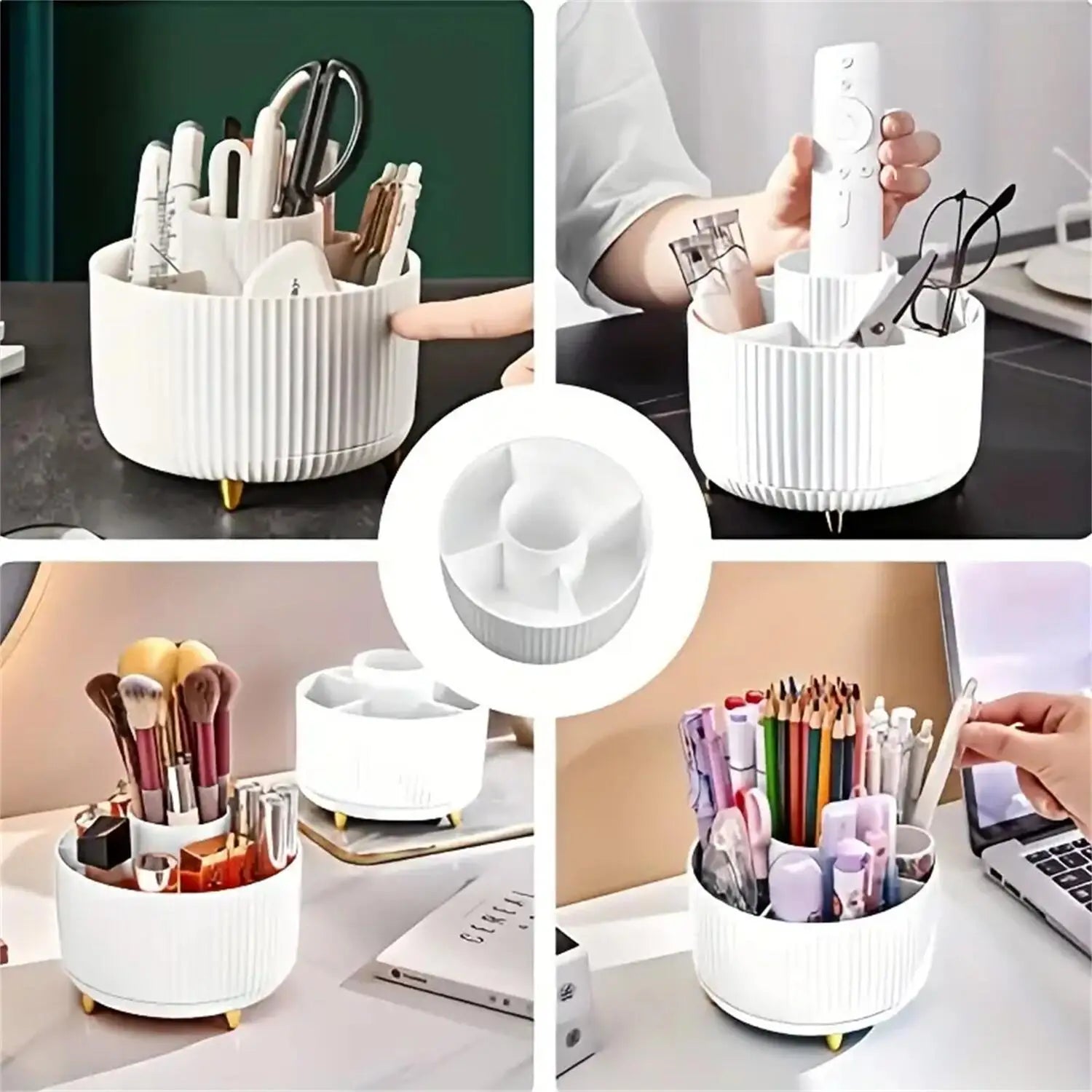 360° Rotating Makeup Organizer – 1pc Plastic Cosmetic Storage with 5 Compartments, Multi-Functional Holder for Brushes