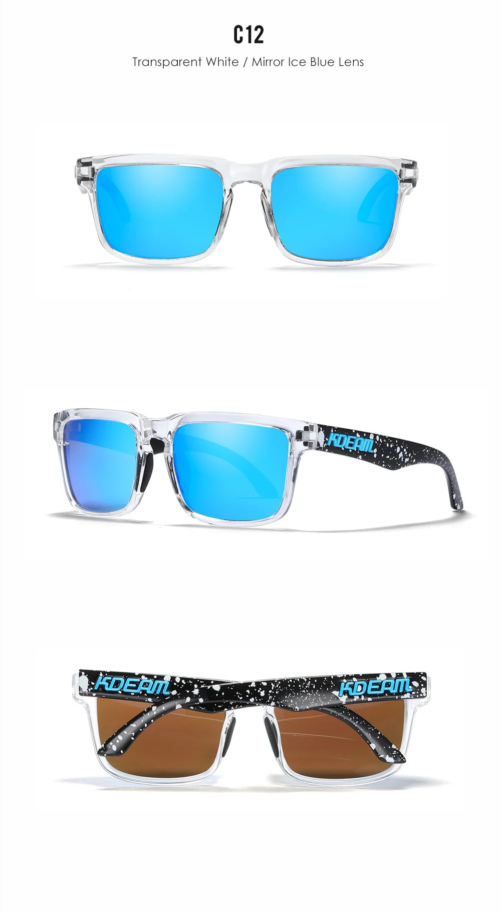 KDEAM Men's Polarized Sunglasses Square Casual Outdoors Sun Glasses Women Unisex Sunglass For Couple With Zipper Case