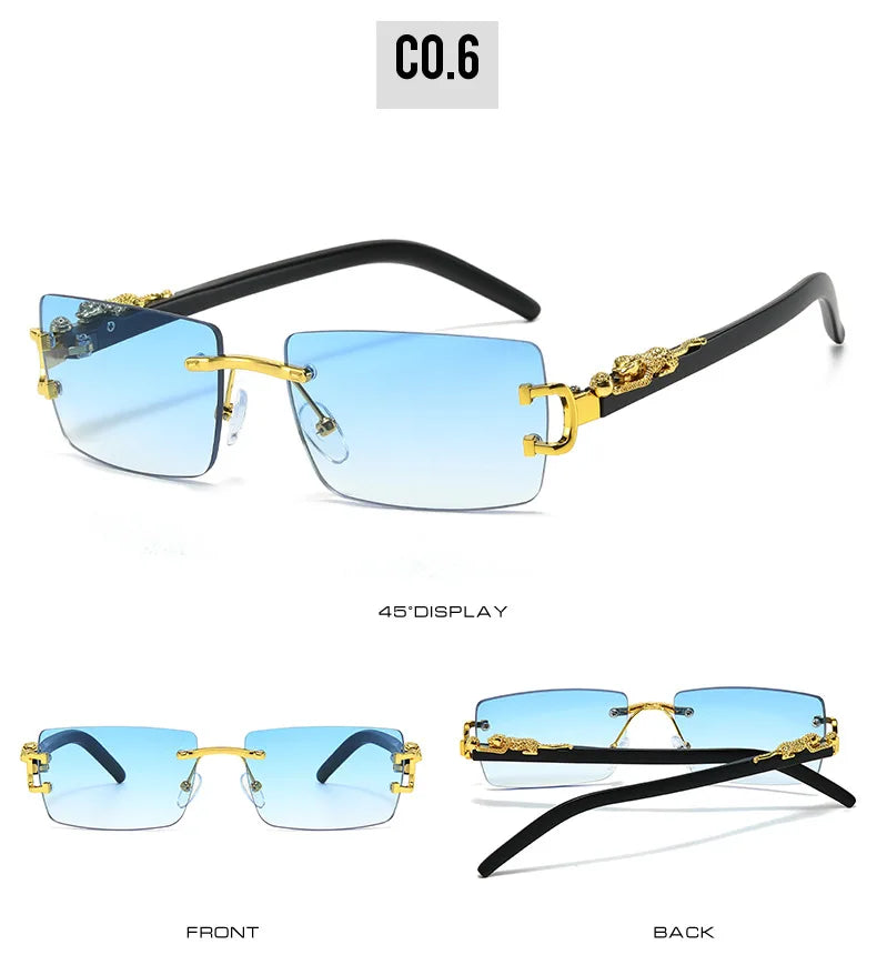 Fashion Rimless Sunglasses Women Men Cheetah Decoration Rectangular Brand Designer Sun Glasses