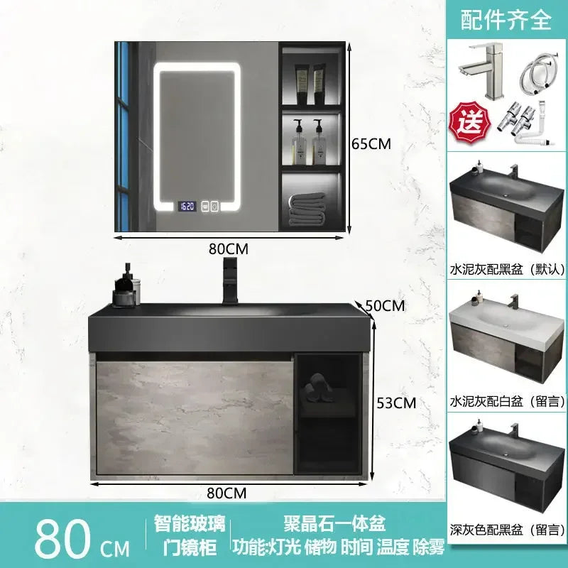 Modern Bathroom Cabinet Smart Mirror Cabinet Rock Integrated Washbasin Bathroom Vanity Cabinets with Sink Bathroom Furniture