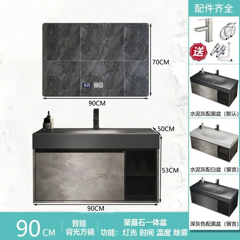 Modern Bathroom Cabinet Smart Mirror Cabinet Rock Integrated Washbasin Bathroom Vanity Cabinets with Sink Bathroom Furniture
