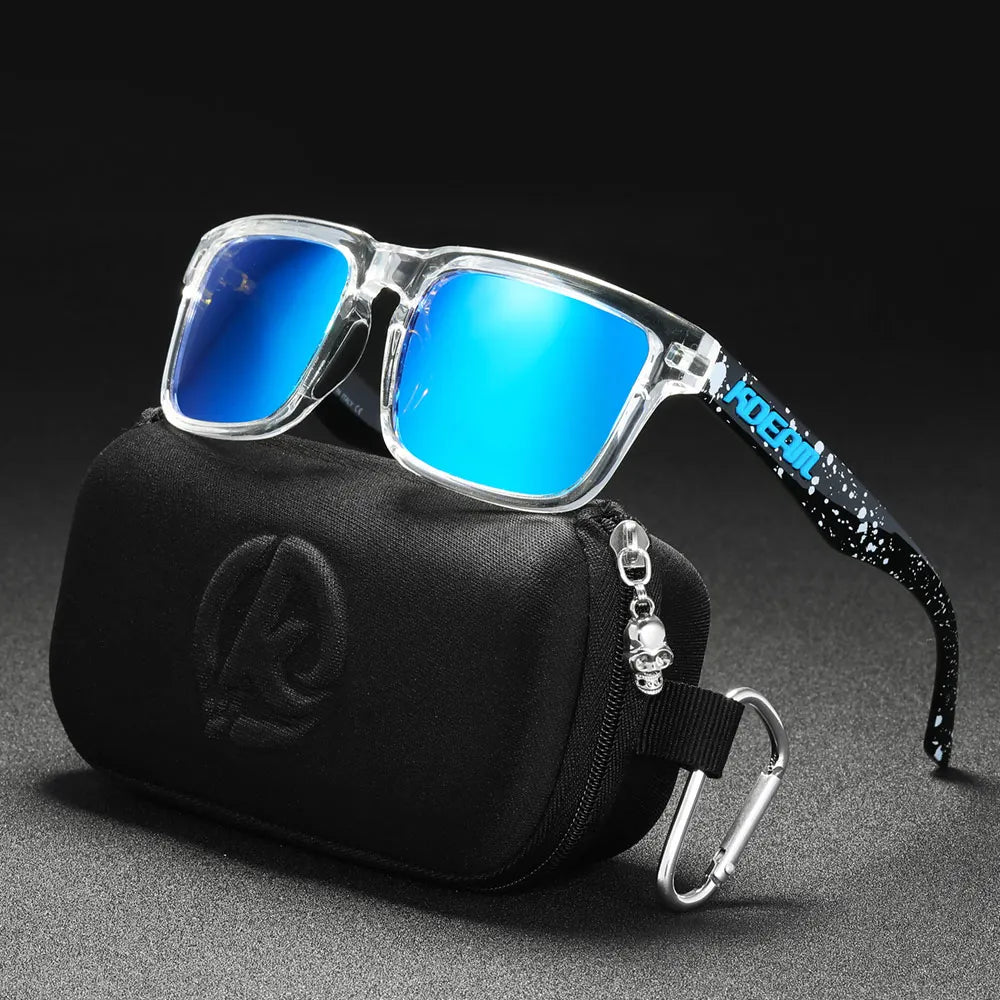 KDEAM Men's Polarized Sunglasses Square Casual Outdoors Sun Glasses Women Unisex Sunglass For Couple With Zipper Case