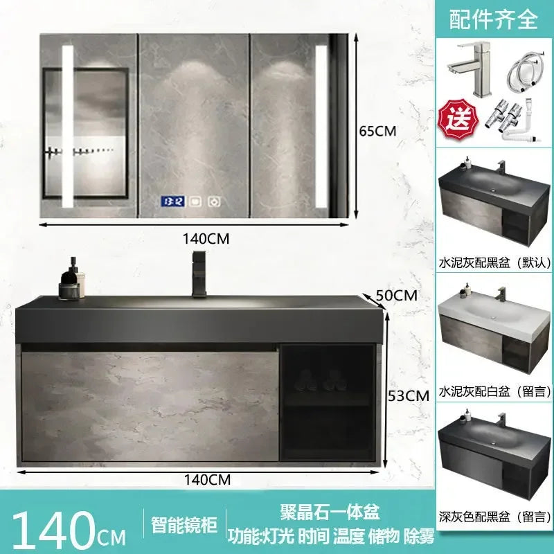 Modern Bathroom Cabinet Smart Mirror Cabinet Rock Integrated Washbasin Bathroom Vanity Cabinets with Sink Bathroom Furniture