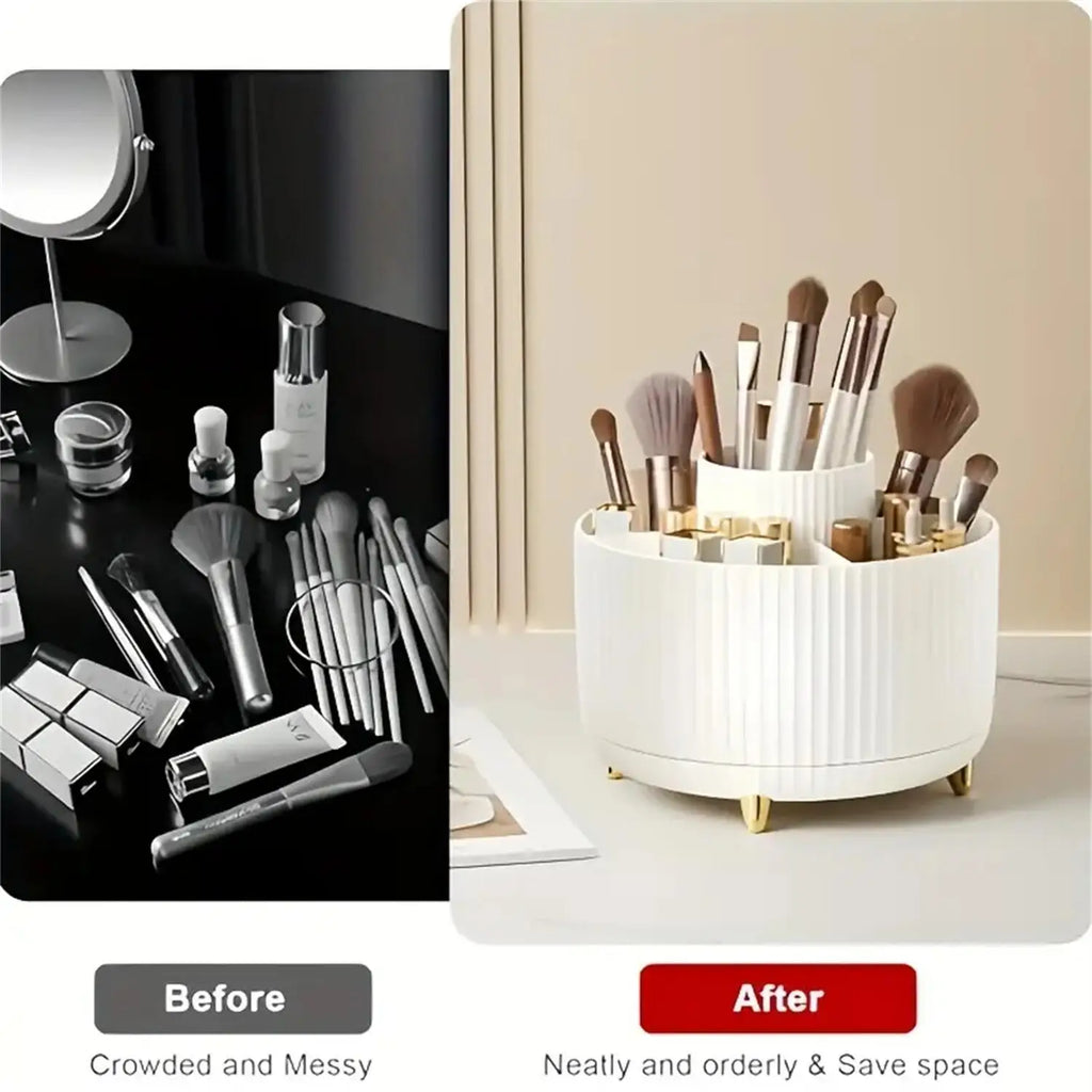 360° Rotating Makeup Organizer – 1pc Plastic Cosmetic Storage with 5 Compartments, Multi-Functional Holder for Brushes