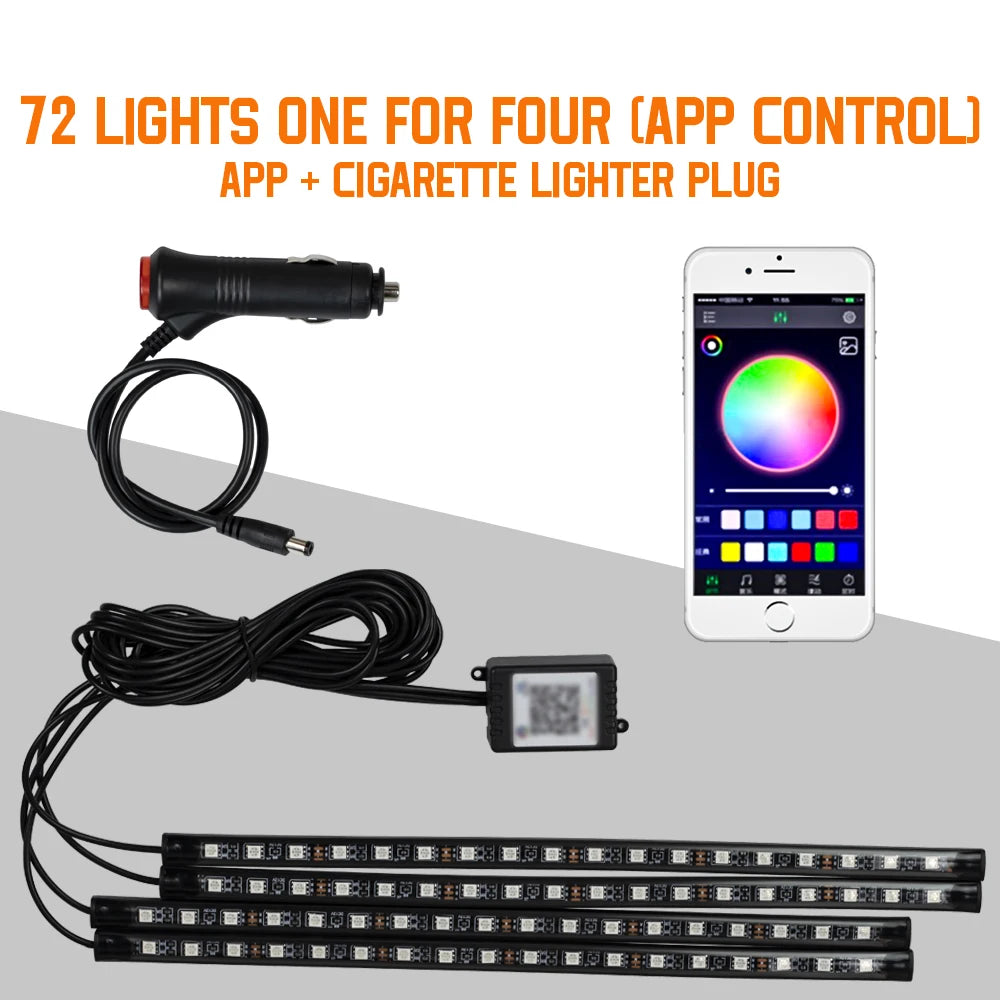 Neon 36 48 72 LED Car Interior Ambient Foot Light Wireless Remote Music APP Control Auto RGB Atmosphere Decorative Lamp
