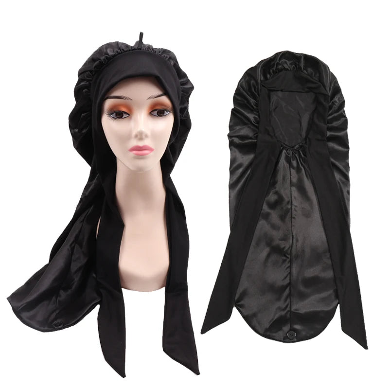 Silk Satin Hair Bonnet for Sleeping – Extra Long, Elastic Band, Protective Night Cap for Long Hair – Custom Logo Available