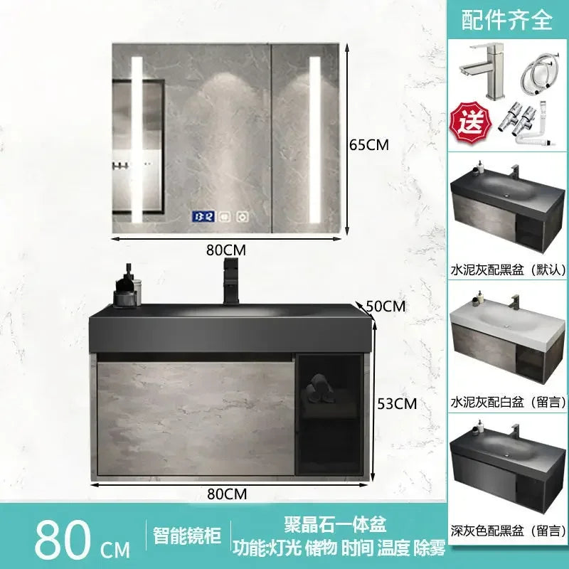 Modern Bathroom Cabinet Smart Mirror Cabinet Rock Integrated Washbasin Bathroom Vanity Cabinets with Sink Bathroom Furniture