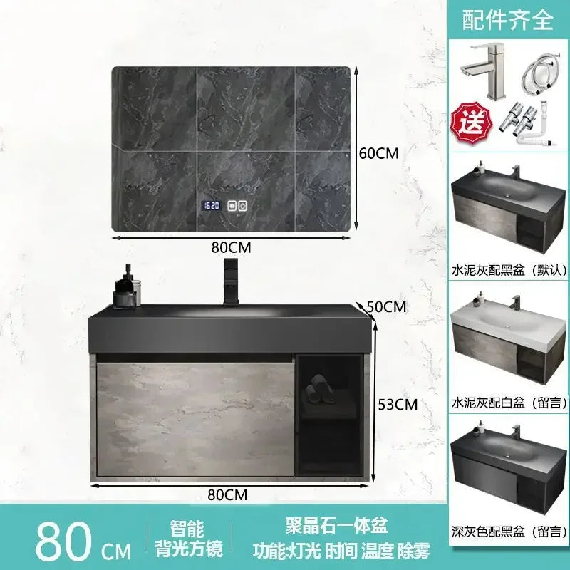 Modern Bathroom Cabinet Smart Mirror Cabinet Rock Integrated Washbasin Bathroom Vanity Cabinets with Sink Bathroom Furniture