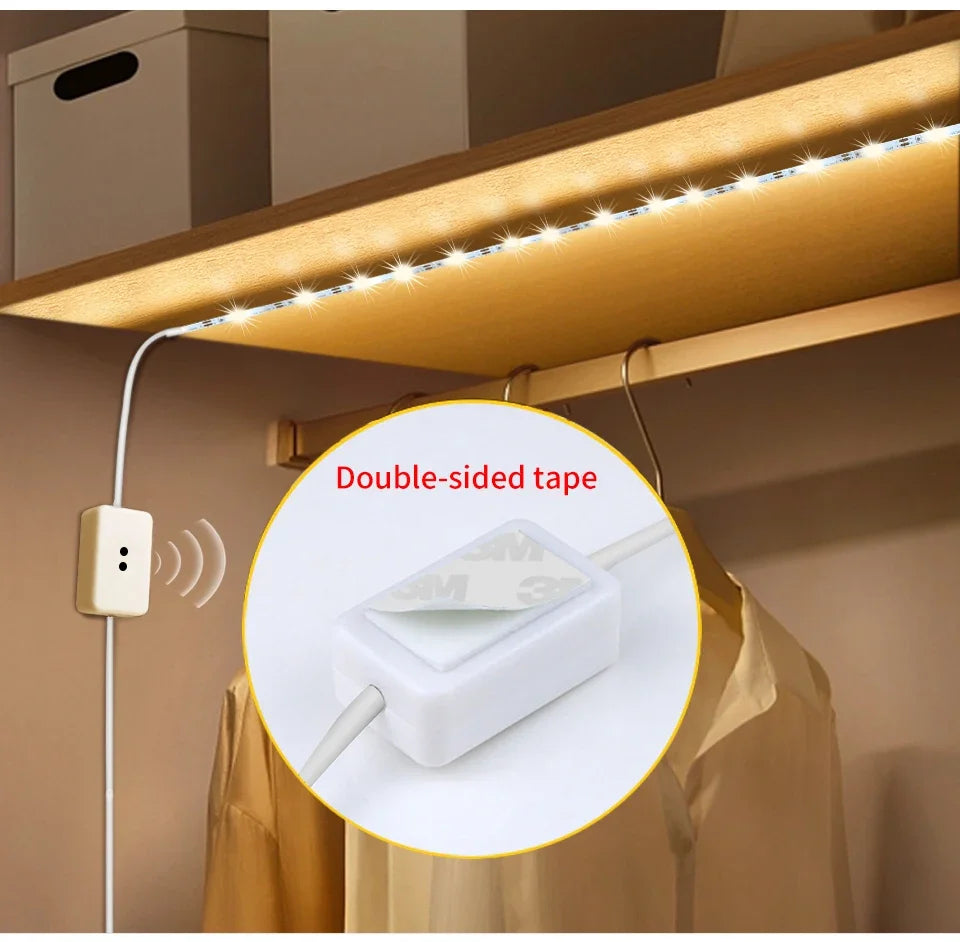 Hand Sweep LED Strip Lights 1M 2M 3M 4M 5M 10M LED Strip with Hand Sweep Motion Sensor Switch for Kitchen Stairs Wardrobe