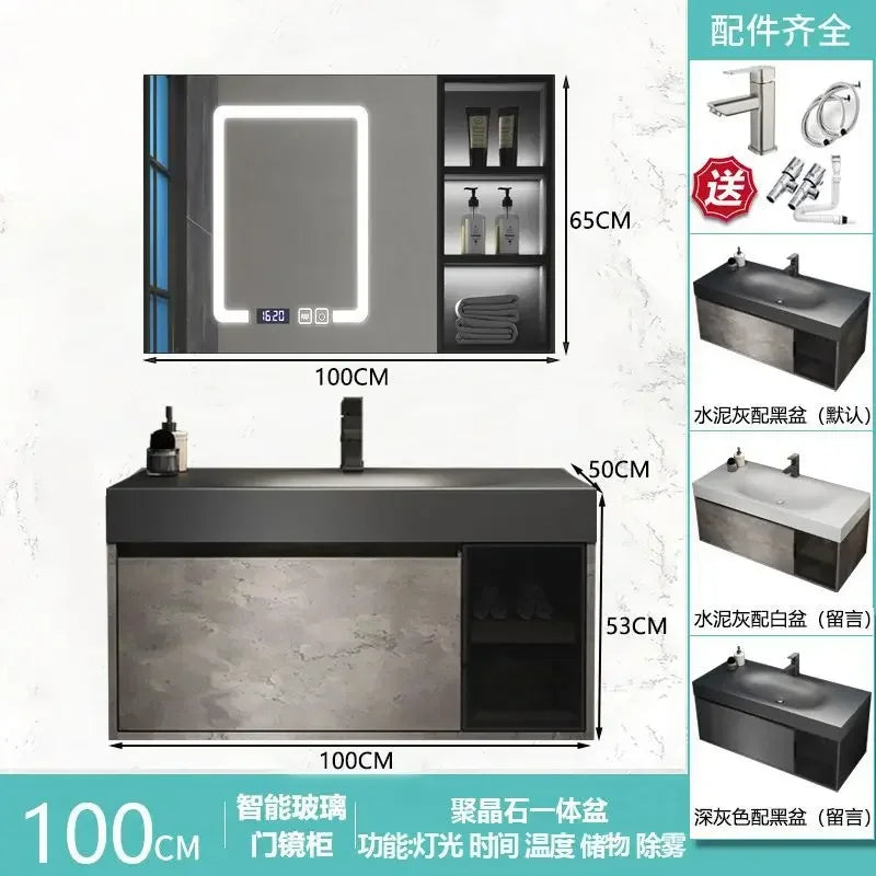 Modern Bathroom Cabinet Smart Mirror Cabinet Rock Integrated Washbasin Bathroom Vanity Cabinets with Sink Bathroom Furniture