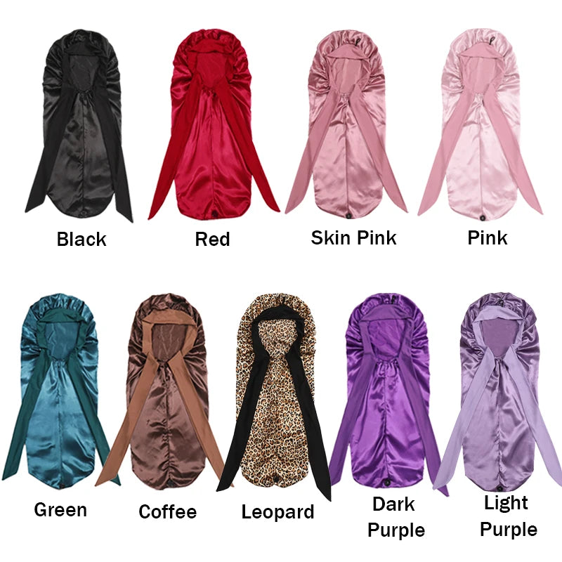 Silk Satin Hair Bonnet for Sleeping – Extra Long, Elastic Band, Protective Night Cap for Long Hair – Custom Logo Available