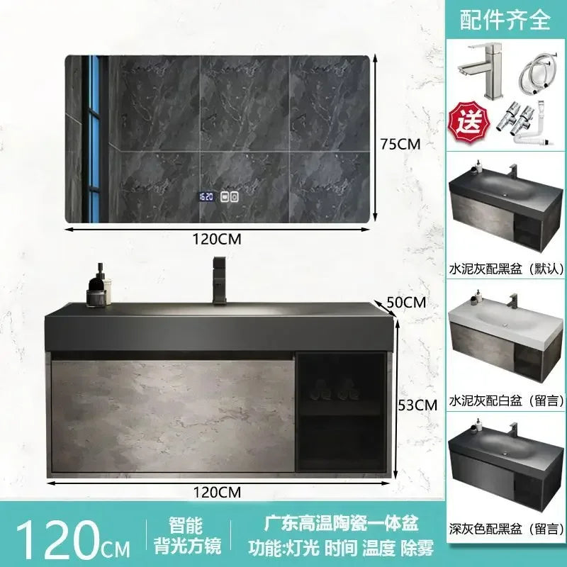Modern Bathroom Cabinet Smart Mirror Cabinet Rock Integrated Washbasin Bathroom Vanity Cabinets with Sink Bathroom Furniture