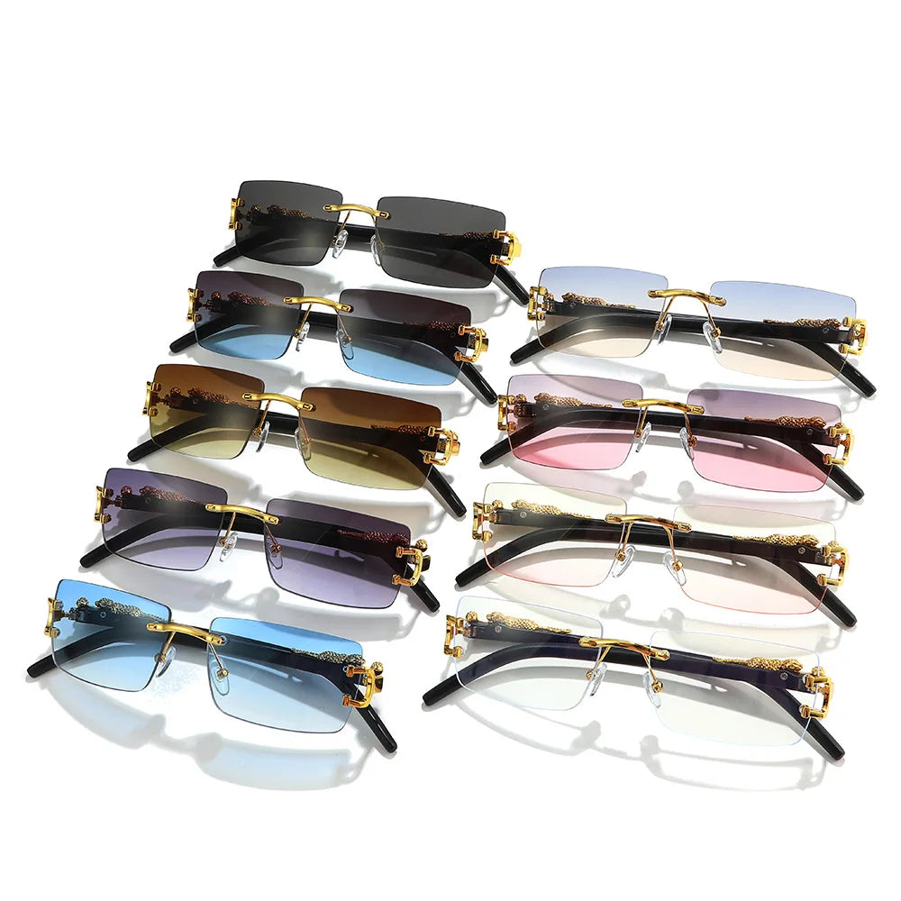Fashion Rimless Sunglasses Women Men Cheetah Decoration Rectangular Brand Designer Sun Glasses