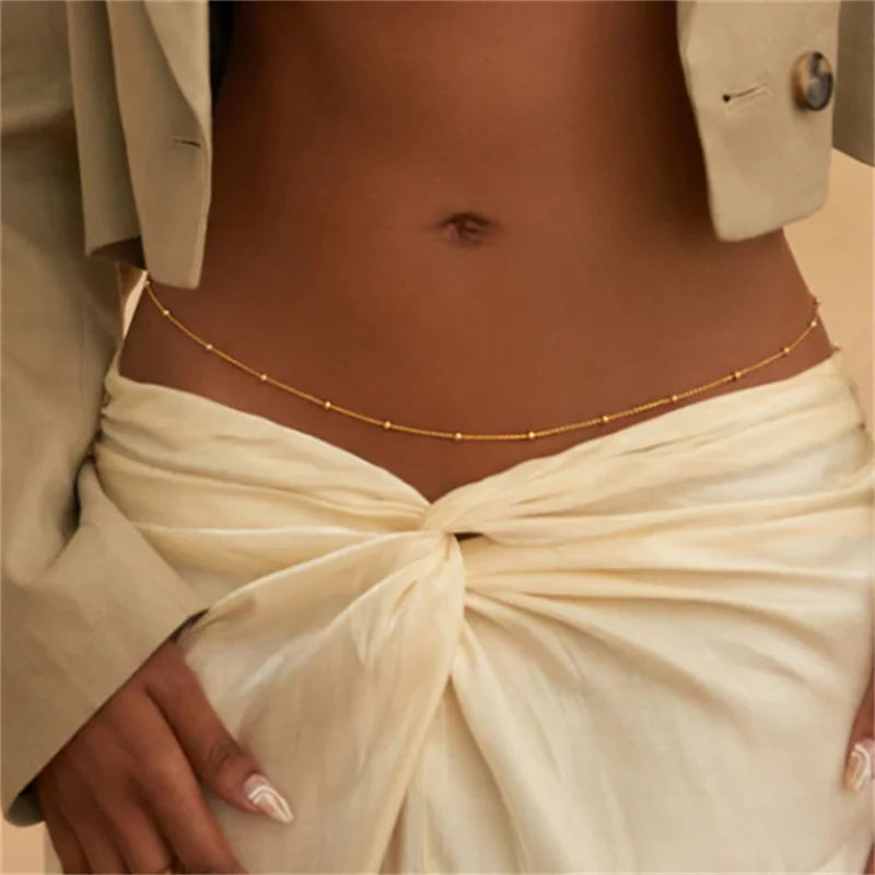 Girls Simple Beaded Belly Chains For Women Antique Gold Color Metal Beach Bikini Single Link Chains Waist Body Jewelry Accessory
