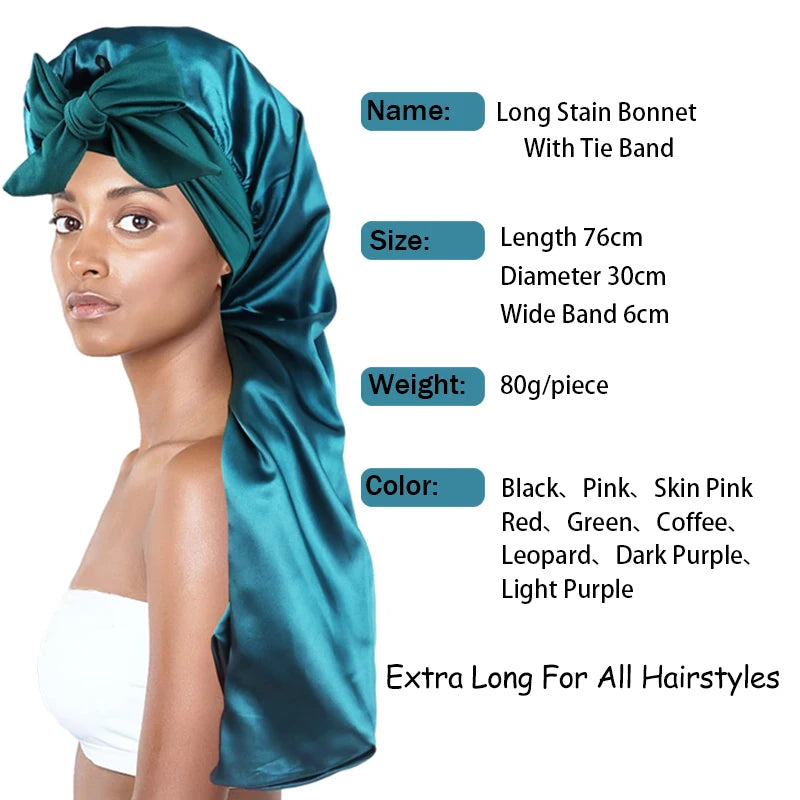 Silk Satin Hair Bonnet for Sleeping – Extra Long, Elastic Band, Protective Night Cap for Long Hair – Custom Logo Available