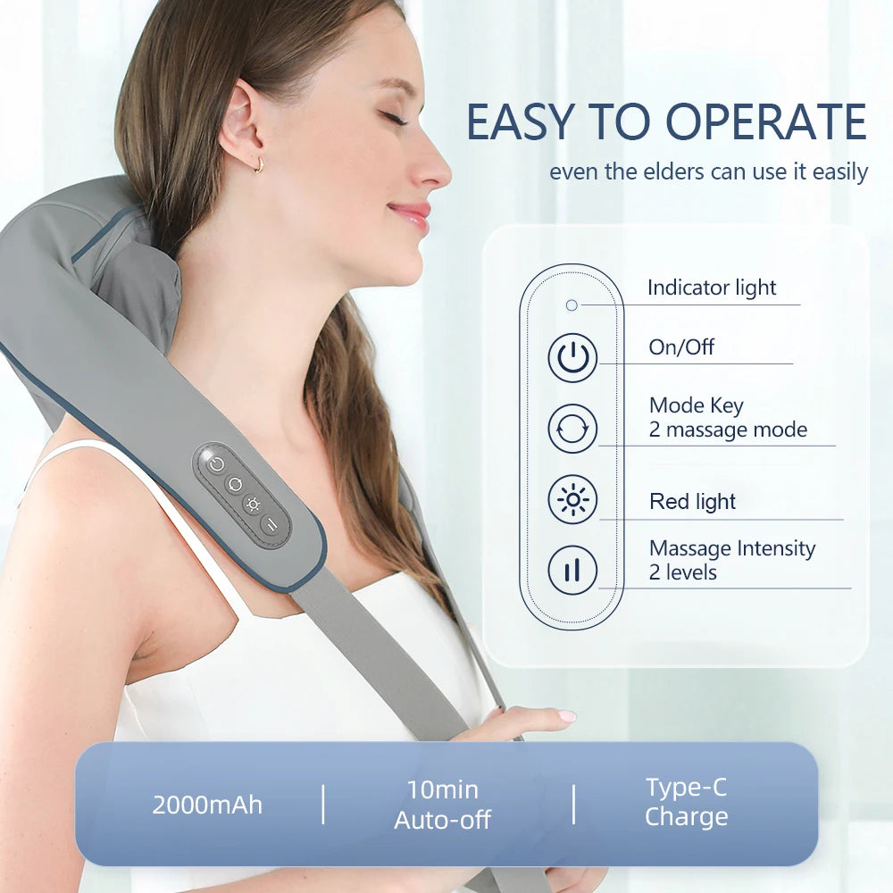 Foreverlily 26W Brushless Motor Neck And Shoulder Massager Wireless Shoulder And Back Kneading Massage Shawl Neck masajeador