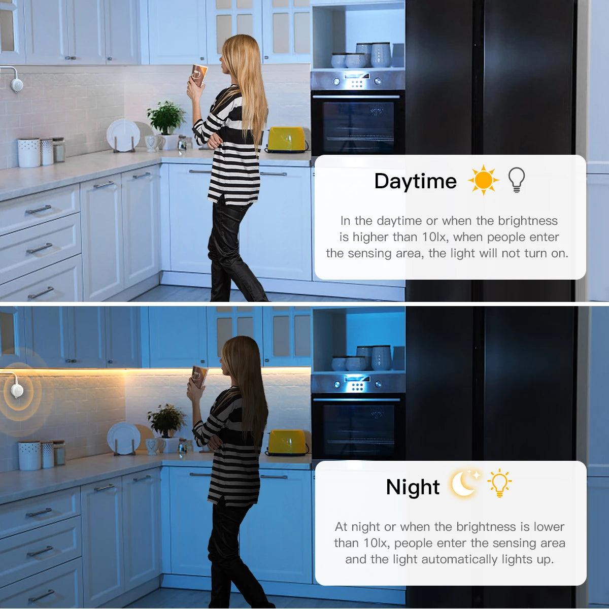 Smart PIR Motion Sensor Super Bright COB LED Strip Neon Light Auto ON/OFF 320leds/m Waterproof for Kitchen,Stair,Wardrobe Decor