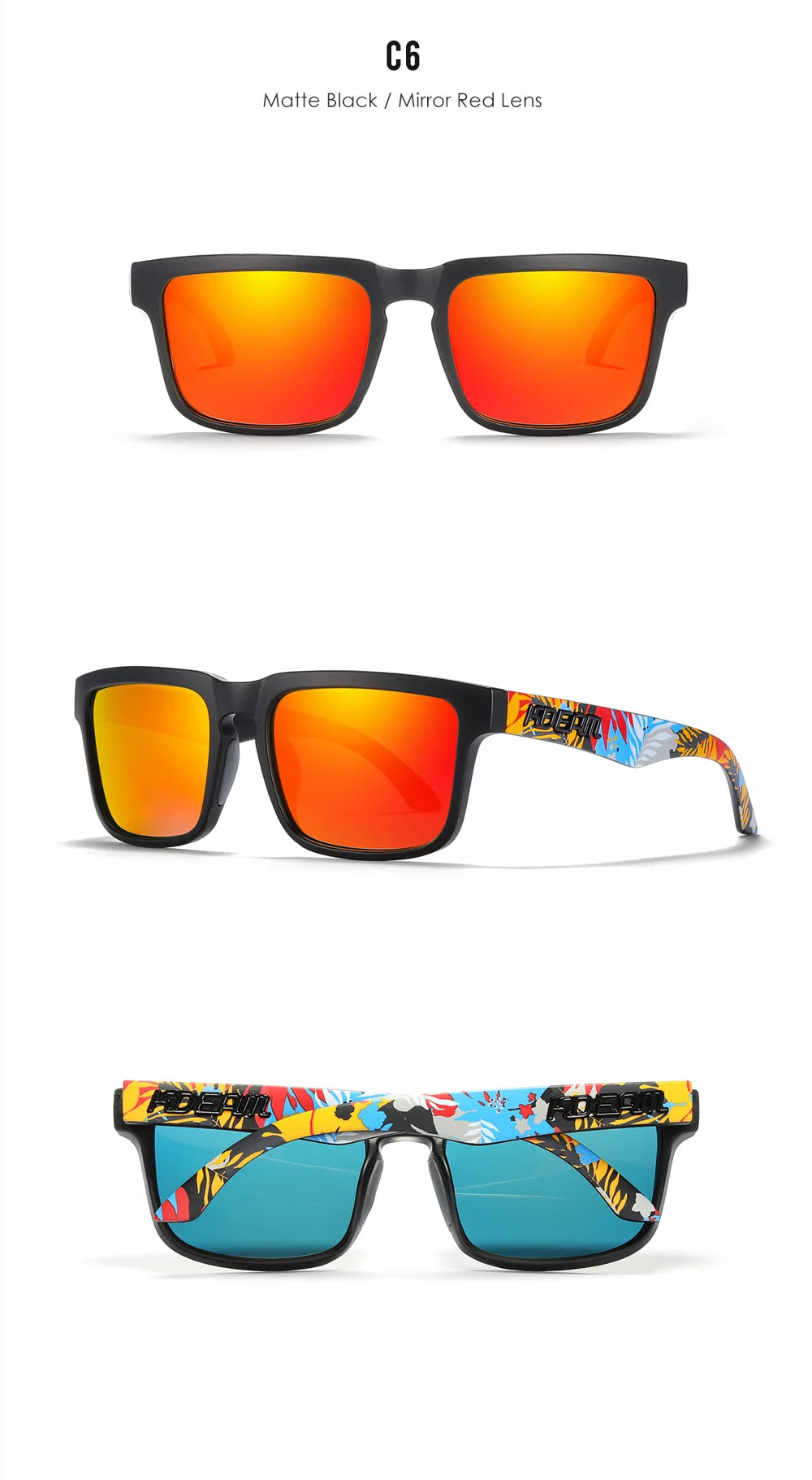 KDEAM Men's Polarized Sunglasses Square Casual Outdoors Sun Glasses Women Unisex Sunglass For Couple With Zipper Case