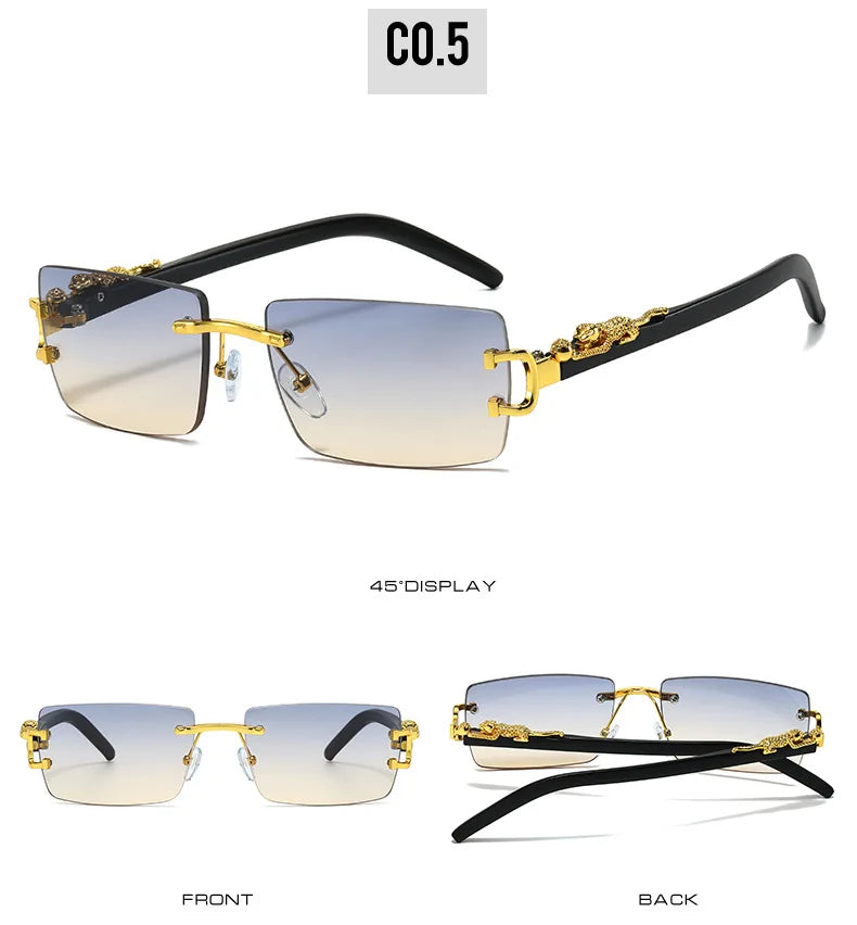 Fashion Rimless Sunglasses Women Men Cheetah Decoration Rectangular Brand Designer Sun Glasses