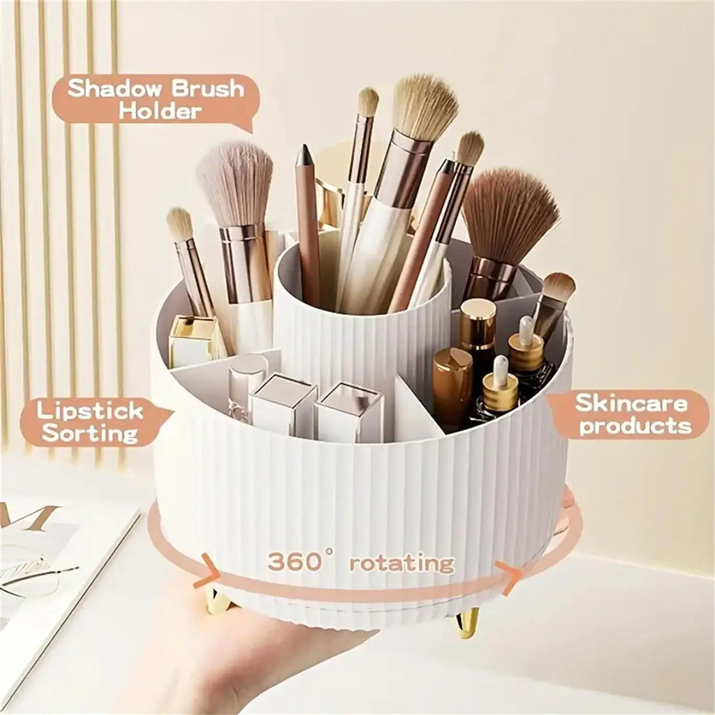 360° Rotating Makeup Organizer – 1pc Plastic Cosmetic Storage with 5 Compartments, Multi-Functional Holder for Brushes