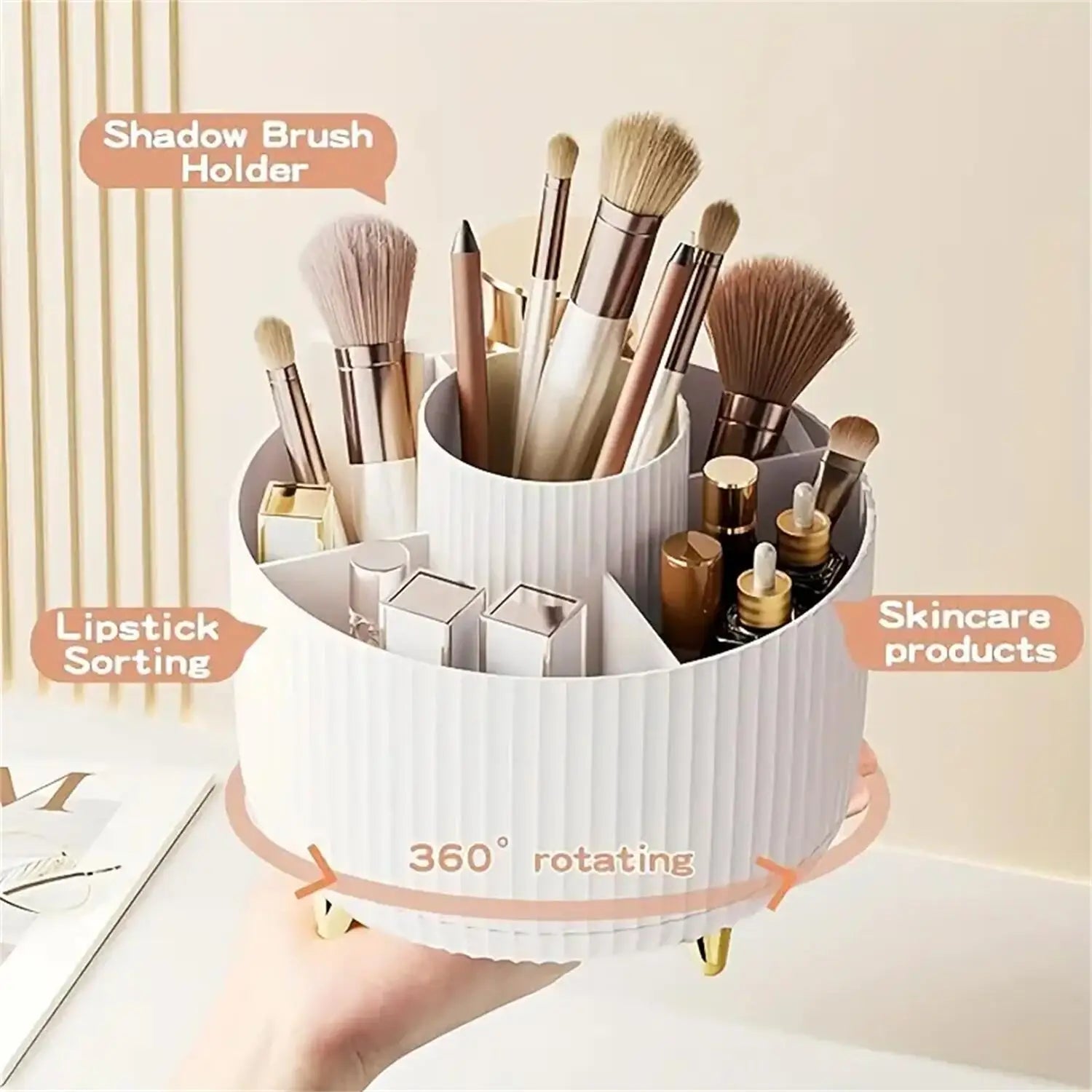 360° Rotating Makeup Organizer – 1pc Plastic Cosmetic Storage with 5 Compartments, Multi-Functional Holder for Brushes