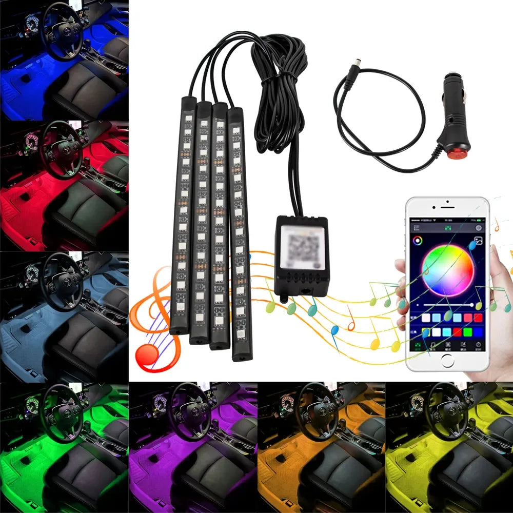 Neon 36 48 72 LED Car Interior Ambient Foot Light Wireless Remote Music APP Control Auto RGB Atmosphere Decorative Lamp