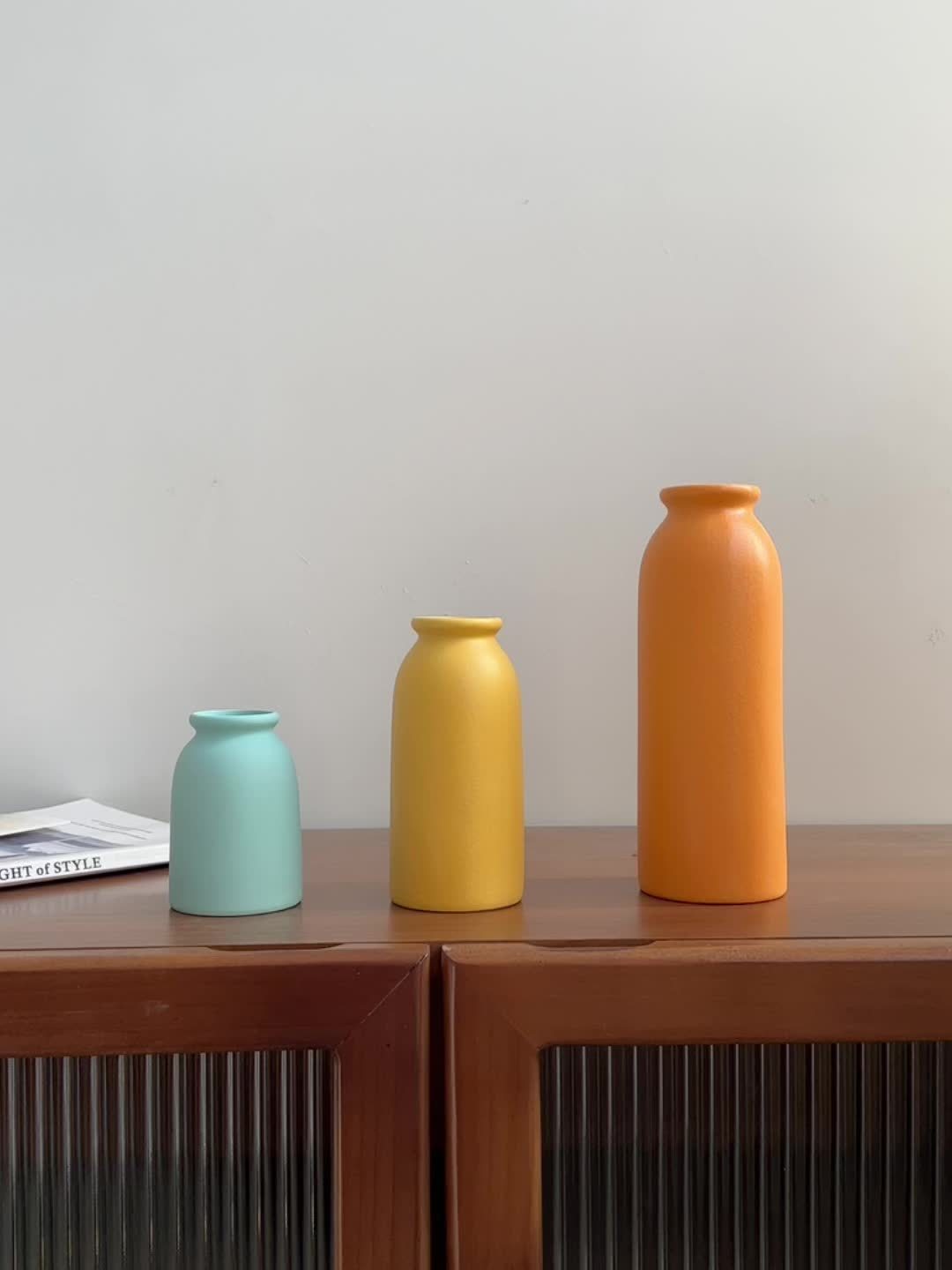 [Mother's Day, Bohemian Ceramic Vase] 3pcs Neutral Matte Ceramic Vase Set - Cylinder Shape for Elegant Home & Living Room Decor - Ideal Mother's Day Gift