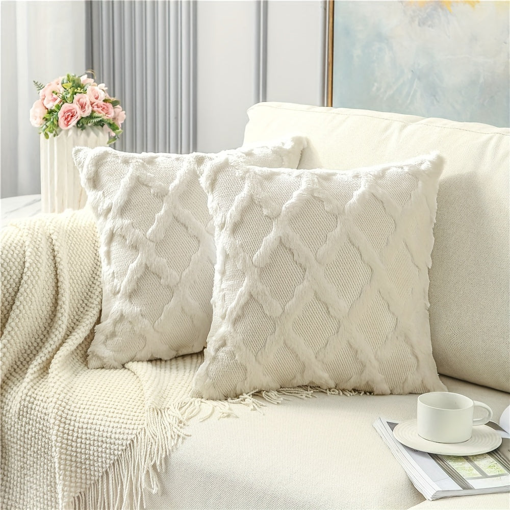 Bohemian Geometric-Pattern Throw Pillow Covers, Set of 2, Polyester Velvet with Woven Zipper Closure, Machine Washable - Decorative Cushion Covers for Various Room Types